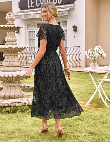 GRACE KARIN Women's V-Neck A-Line Elastic Waist Short Sleeve Lace Dresses - Image 3