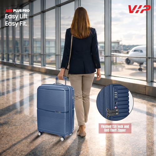 Image of VIP AER Plus Pro Check-in Trolley Bag 67cm | Medium | Hard Luggage | Smooth 8-Wheel Suitcase | Premium Polypropylene | Flushed TSA Lock Business Travel Luggage | 3 Years International Warranty (Blue)