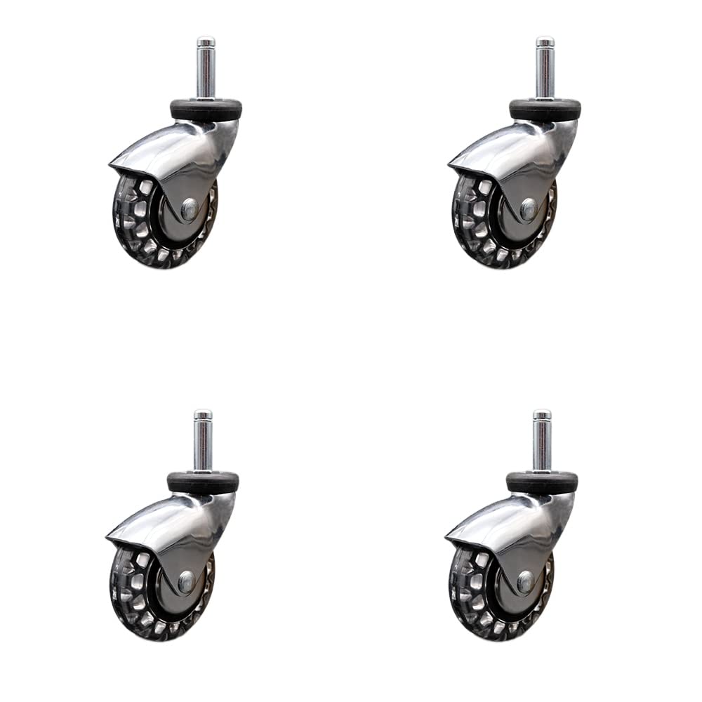 3 Inch Swivel Caster Wheels for Furniture - Bright Chrome Hooded Polyurethane Wheel with 7/16 Inch by 1-3/8 Inch Grip Ring Stem - 480 lbs. Total Capacity - Set of 4 - Service Caster Brand