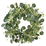 LSKYTOP Green Eucalyptus Wreaths 12'' Artificial Spring Summer Eucalyptus Leaf Wreaths with Berries for Home Farmhouse Front Door Decor