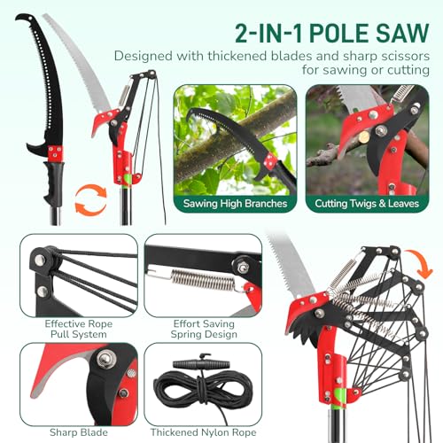 Bonnlo 26/30FT Pole Pruning Saw, Adjustable Manual Pole Saw Trimmer, Pole Saws for Tree Trimming with Carry Bag and Sturdy Pole, Garden Tools for Palm Oak High Branches (Green, 26FT) - Image 5
