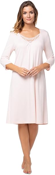 Camicia Da Notta Cotone E Modal Con Maniche 3/4 - Comoda E Fresca Con Ricami A Farfalle - Foto 13