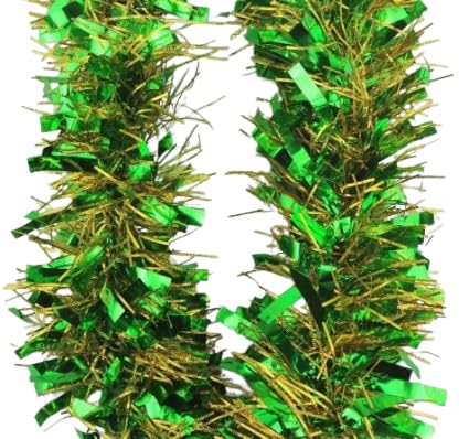 Vision4ever 10x 2M Green & Gold Tinsel Christmas Tree Decorations X'Mas Garland Christmas Tree Tinsel Decoration (6.5FT)