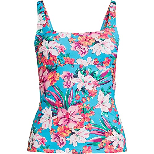 Lands' End Womens Chlorine Resistant Square Neck Tankini Top Turquoise Lily Palm Plus 18w4