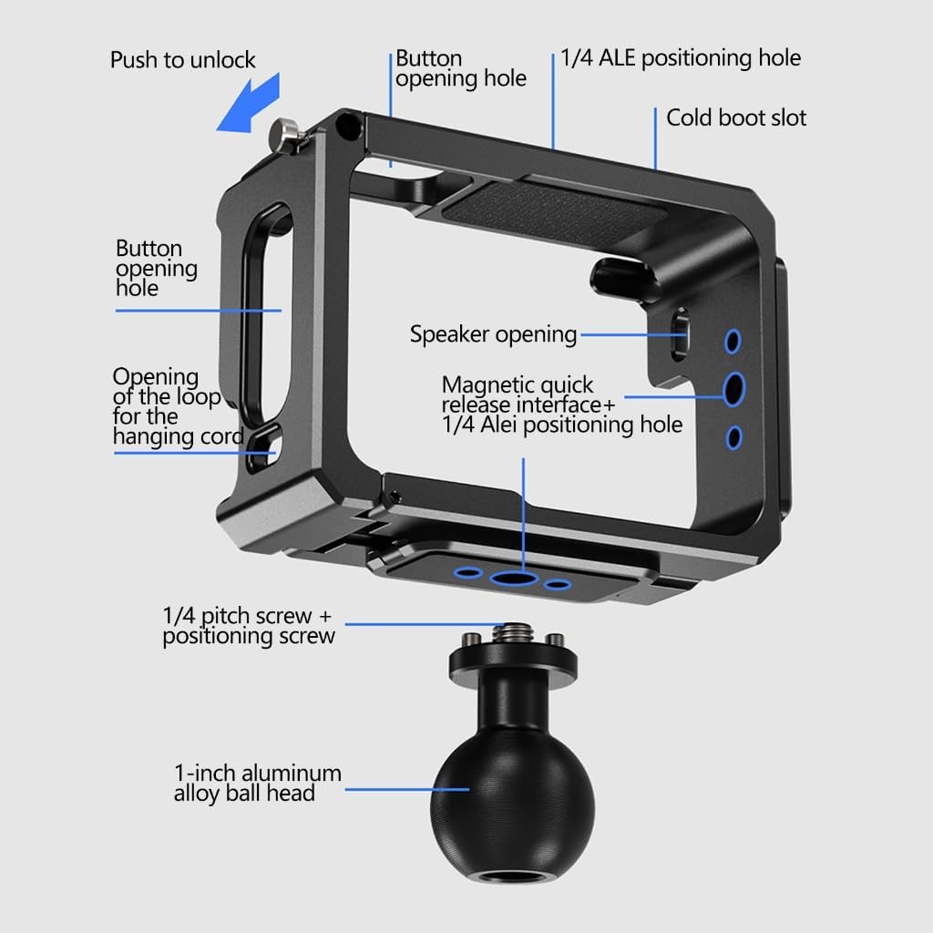 Aluminum Shell for Action Camera Includes Magnetic Base and Locating Hole