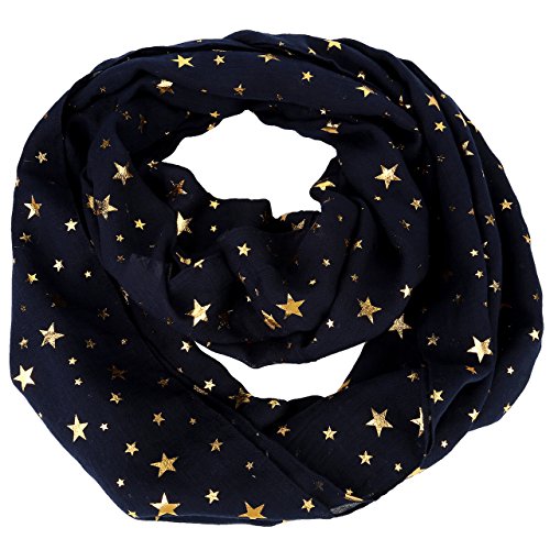 CHIC DIARY Damen Schal Schlauchschal Loopschal Glitzer Stern Rundschal Tuch Halstücher, Schwarzblau, Einheitsgröße