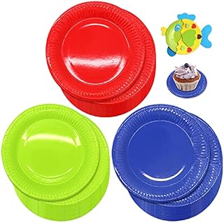 TakFree Disposable Paper Plates, 7 Inches Blue Party Paper Plates 30PCS Red Picnic Papers Plate Set for Birthday Wedding Party BBQ - Round