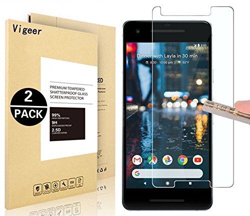 Vigeer KKA102501 Google Pixel 2 Screen Protector, 2.5D, Bubble-Free, 9H Hardness, Easy Installation, HD Clear, Tempered Glass Screen Protector, 0.3mm - 2 Piece