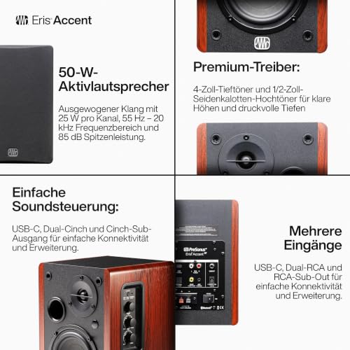 PreSonus Eris Accent Altavoces Bookshelf Amplificados USB-C 50W 8