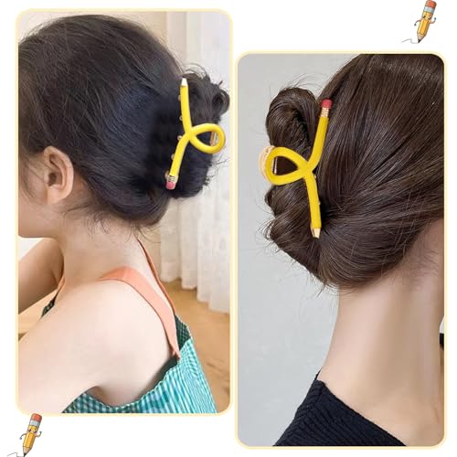 Pinzas para cabello diseño lápiz amarillo miniatura 4