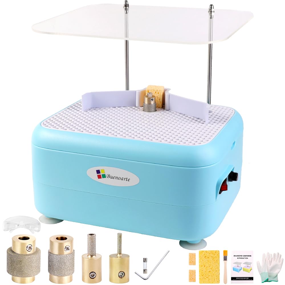 Portable Stained Glass Grinder Machine, Glass & Ceramic Grinding Tool Kit For DIY Craft，Mini Glass Grinder Machine (Blue)