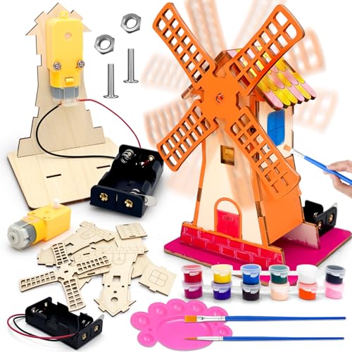 PQKL-party Holzbausatz Kinder, Elektronik Baukasten Bastelset Kinder ab 6 Jahre, Windrad Bemalen Physik Spielzeug, Holzpuzzle, Holzbastelsets, Holz Bastelset