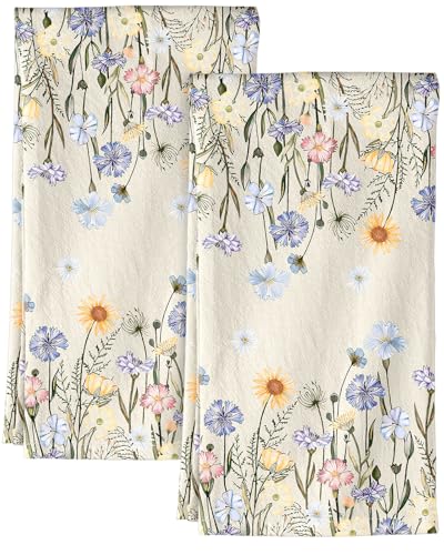 Image of Miss Adola 150GSM Flour Sack Kitchen Towels Set of 2, Colorful Flower | 18 inchx26 inch, Lightweight, Lint-Free, Pure Cotton, Decorative, with Hanging Loop, Absorbent, Softer after Wash, Giftable Package