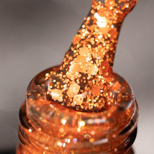 BURANO Glitter Gel Nail Polish LED UV Nail Gel Shimmer Holographic Effect Soak off Gel Curing Required No Chip Gel Polish Home DIY Nail Salon (Fall LP39)