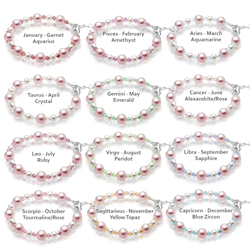 Personalized Birthstone Bracelets for Girls, Sterling Silver Initial Charm Bracelet, Matching Mommy and Me, Birthstone Jewelry for Babies and adults – Custom Bracelets Alphabet Letters4