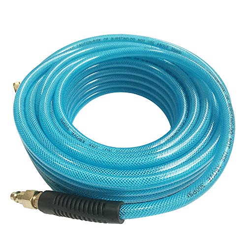 SANFU Polyurethane(PU) Reinforced 1/4”ID×100ft, Air Hose with 1/4” Swivel MNPT Solid Brass Quick Coupler and Plug, Transparent Blue(100’) - Thumbnail 4