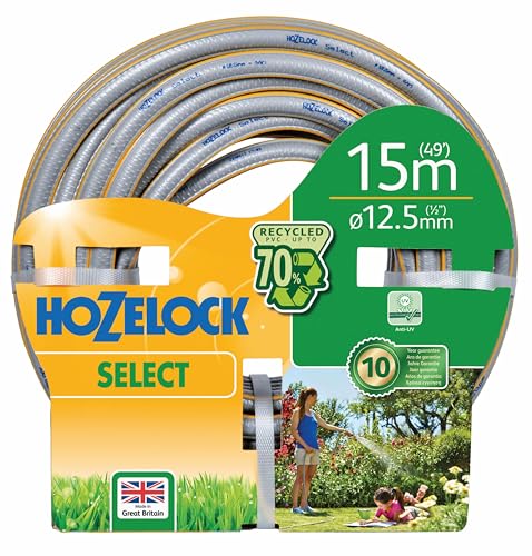 HOZELOCK - Select Hose 12.5mm x 15m, Braided Reinforcement, Hard-Wearing Garden Hose, Quality and Durability, Weather-Proof with UV and Frost Protection [100-100-577], Packaging May Vary