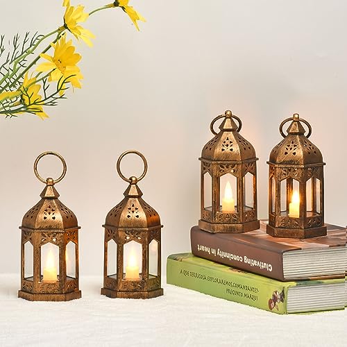 QHYK Linternas decorativas, 4 piezas, linternas de decoración con velas LED,...
