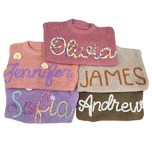 Personalized Baby Sweater – Custom Name Hand Embroidered – Baby Boy/Girl – Multicolor – Crew Neck – Sweater Pullover – Long Sleeve – 0-24 Months