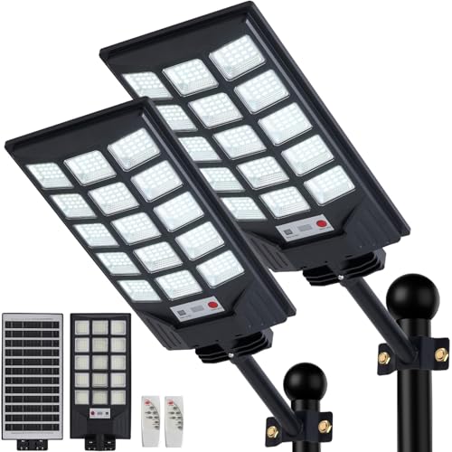 Solar Street Lights Outdoor Waterproof, 8500K Solar Powered Lights Outdoor LED Flood Lamp, Dusk to Dawn Motion Sensor and Remote Control for Yard,Fence,Parking lot,Garage