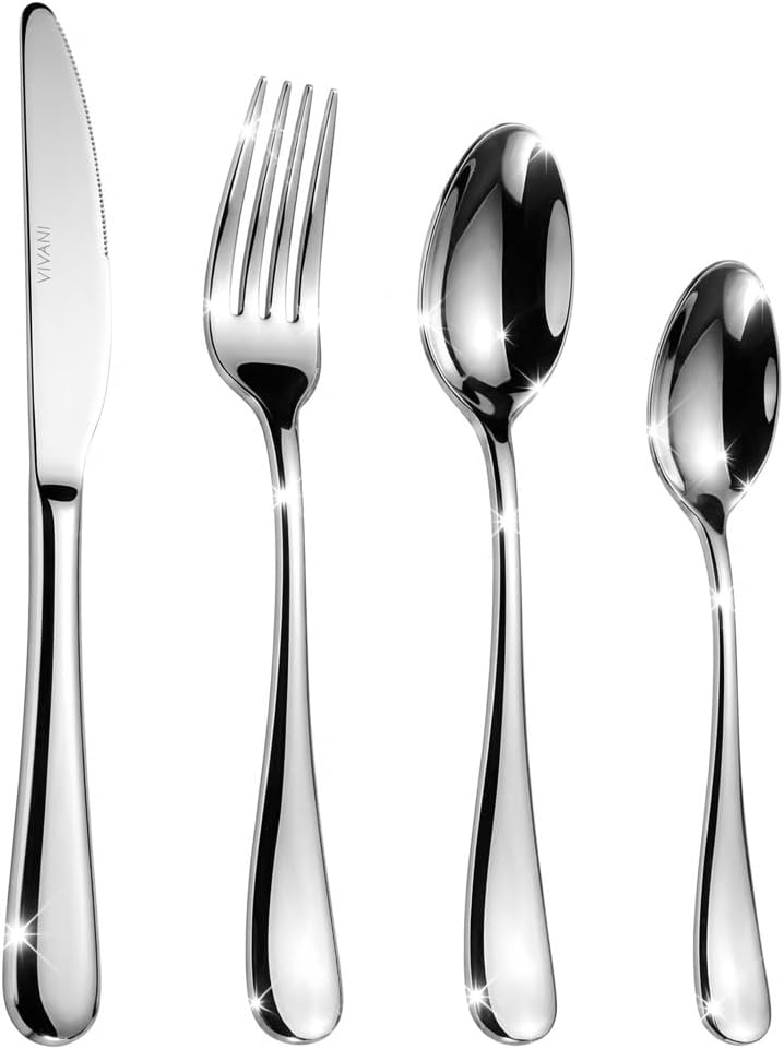 VIVANI 16 Piece Silverware Set for 4, Premium Stainless Steel Cutlery Set | Dishwasher safe, ergonomic handle, mirror polished, rust resistant for home, kitchen, dorms, apartments and hosting