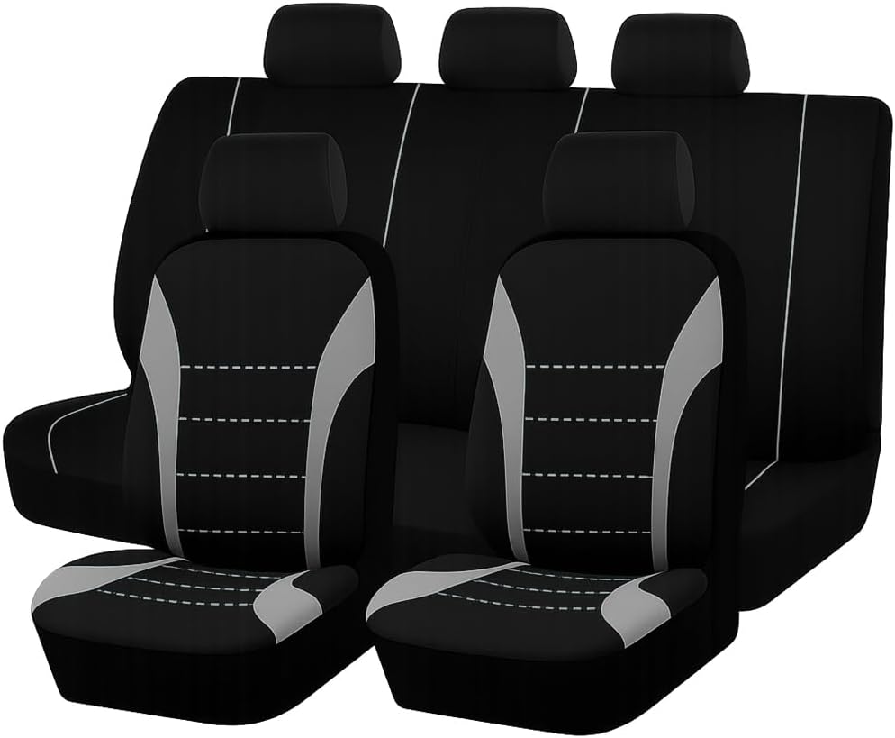 Car Seat Cover Full Set, Fashion Soft Sponge Vehicle Front and Rear Split Bench with Removable Headrest Cover, Breathable Auto Seat Protector, Universal for Truck SUV Sedan (Red/Black)