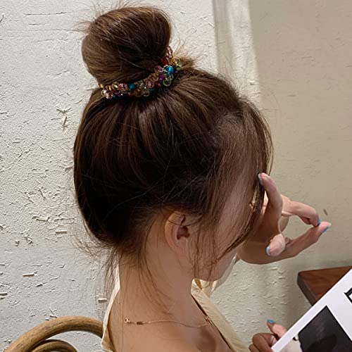 2 Pcs Women Crystal Pearls Hair Rope Handmade Elastic Beaded Ponytail Holders Hair Ties For Women And Girls Hair Accessories #TOP2