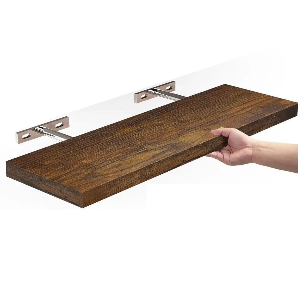 YUANCHUTOP Wooden Hanging Storage Rack Durable Wall Mounted Shelves Sturdy Invisible Brackets Floating(Brown-1pcs)