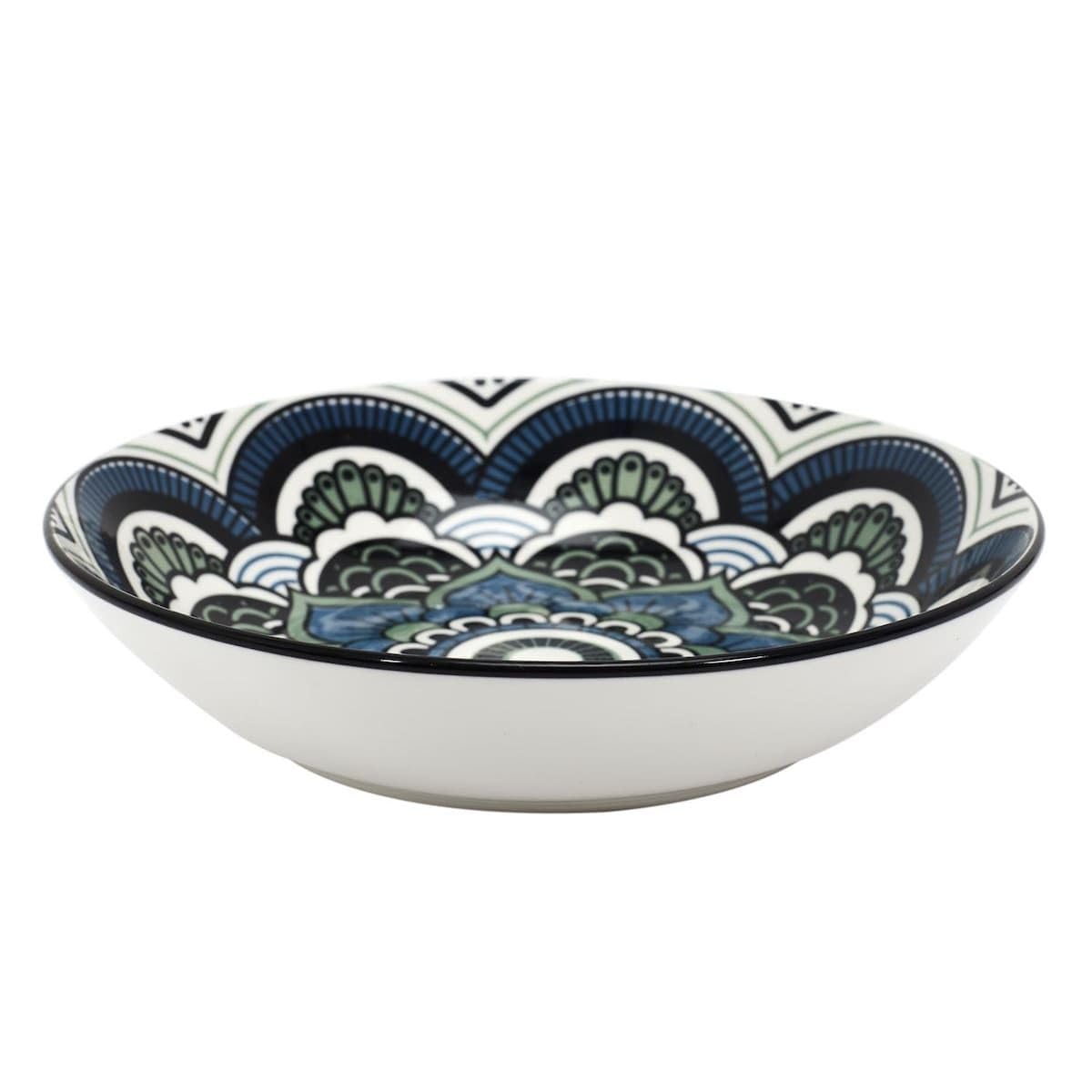 Set de 6 assiettes creuses en porcelaine bleu mandala (Ø20cm) - MANDALA