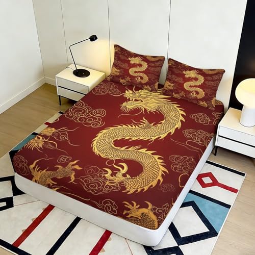 Drap-Housse Dragon 140x200cm en microfibre à bonnet profond non glissant