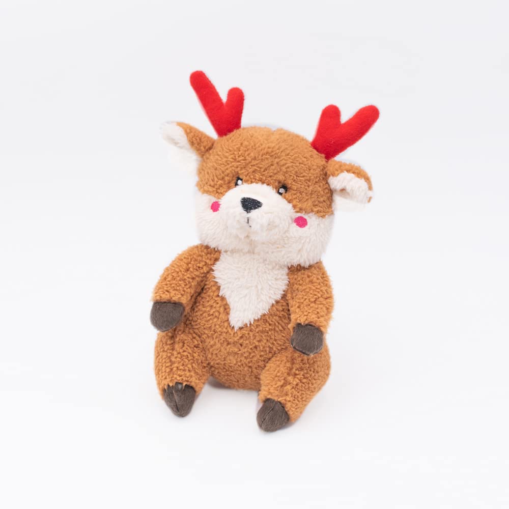 ZippyPaws - Holiday Cheeky Chumz - Super Soft Squeaker Plush Dog Toy with Unique Sound - Reindeer, Multicolours, 9.5 x 6 x 5 in