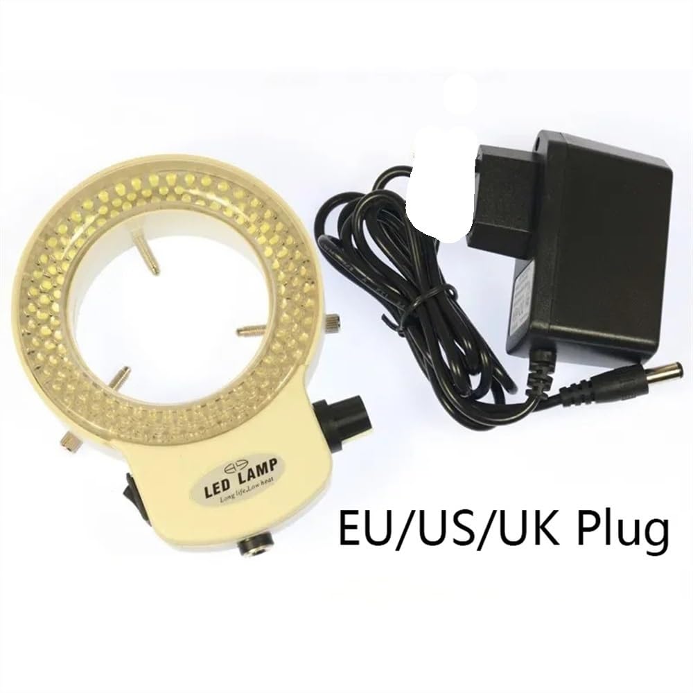 Microscope Adjustable 144 LED Ring Light Illuminator Lamp for Industry Stereo Microscope AC Power Adapter(White)