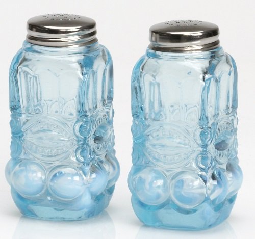 Salt & Pepper Shaker Set - Eyewinker "Eye Winker" - American Made - Mosser Glass USA (Blue Opalescent)