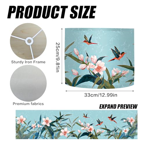 Image of Nuxovilar Lamp Shades Set of 2, 13 inch Top x 13 inch Bottom x 10 inch High (Spider) | Table lamp shades delicate floral bird design bedroom sunroom reading nook covers (Bird)