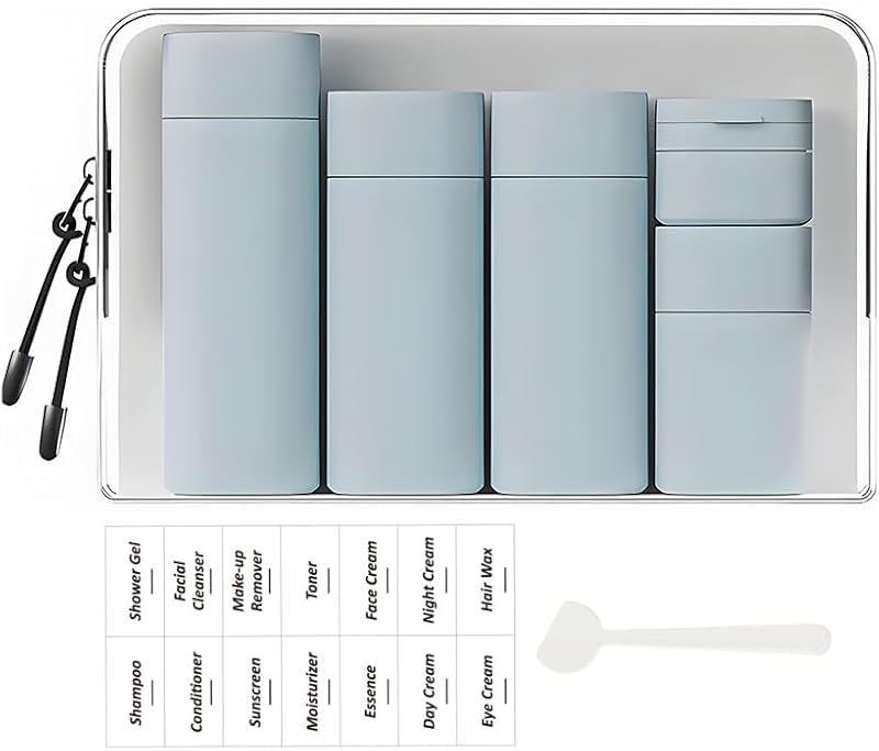 Frascos de viagem espremíveis e recarregáveis Sprigold Nordic blue, Pacote com 5