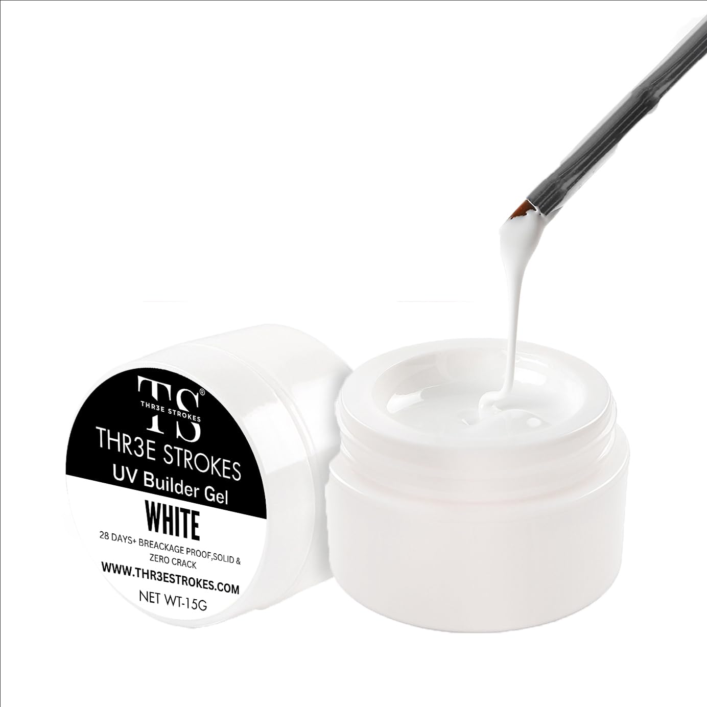 THR3E STROKES Builder Nail Gel, Gel Builder 15ml for Nails, Hard Gel Builder Nail Strengthener Extension Gel Nail Polish Rhinestone False Nail Tips Glue Gel in a Bottle (WHITE)
