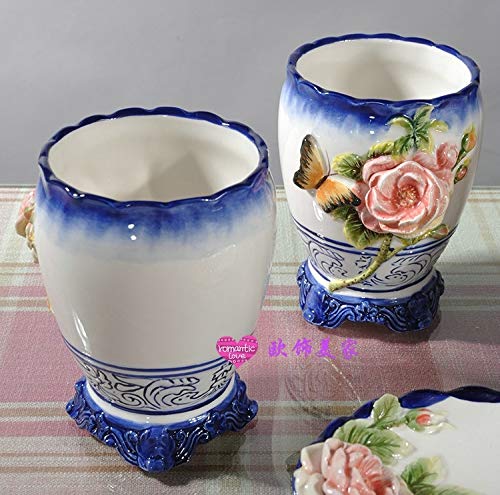 Zamtac Butterfly Blue Ceramic Toothbrush Holder Soap Dish Bathroom Accessories Set Kit Home Decor Porcelain Figurine Wedding Decoration #TOP2