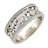 Gixaxak Vintage Eternity Silver CZ Ring Hollow Design Flower Scroll Promise Ring Band Wide 925 Sterling Silver Eternity Statement Stackable Wedding Engagement Bands Gift for Women 6
