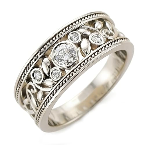 Gixaxak Vintage Eternity Silver CZ Ring Hollow Design Flower Scroll Promise Ring Band Wide 925 Sterling Silver Eternity Statement Stackable Wedding Engagement Bands Gift for Women 6