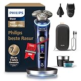 Philips Rasierer i9000 Prestige Ultra, Nass- und Trockenrasierer, adriatic, Druck- und Bewegungssensor, 5+1 Bartstyler, Nasenhaartrimmer, Reinigungsstation, Ladestation und Reiseetui, Modell XP9401/38