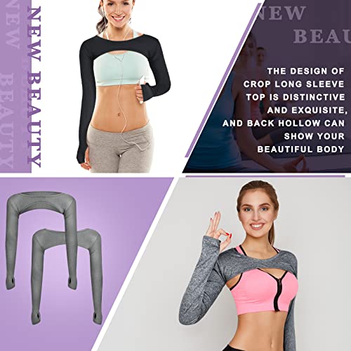 Janmercy 2 Pieces Women's Long Sleeve Crop Tops Cutout Workout Bolero Shrug Ballet Yoga Sports Shrug Casual Cropped Tops4