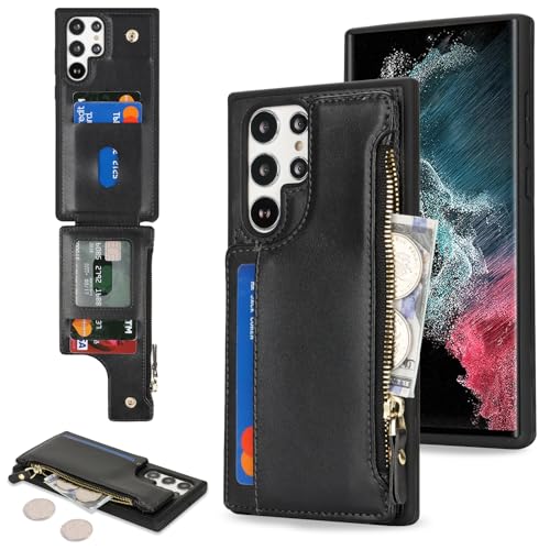 Étui Samsung Galaxy S22 Ultra noir avec portefeuille et fentes pour cartes