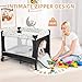 Kinder King 4 in 1 Portable Nursery Center, Foldable Baby Bedside Crib w/Bassinet, Infant Pack n Play Playard Toddler Large Playpen, Newborn Changing Table, Storage Basket, Side Zipper,Multicolour