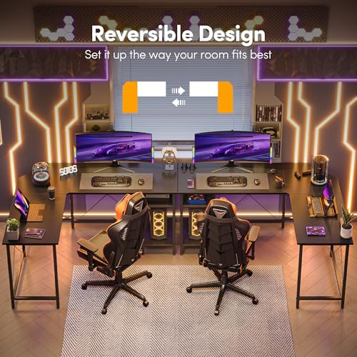 Image of CubiCubi L Shaped Desk, 59.1 Inch Reversible Corner Desk with Storage Shelves, Home Office Desk for Writing Gaming Study, Modern Black
