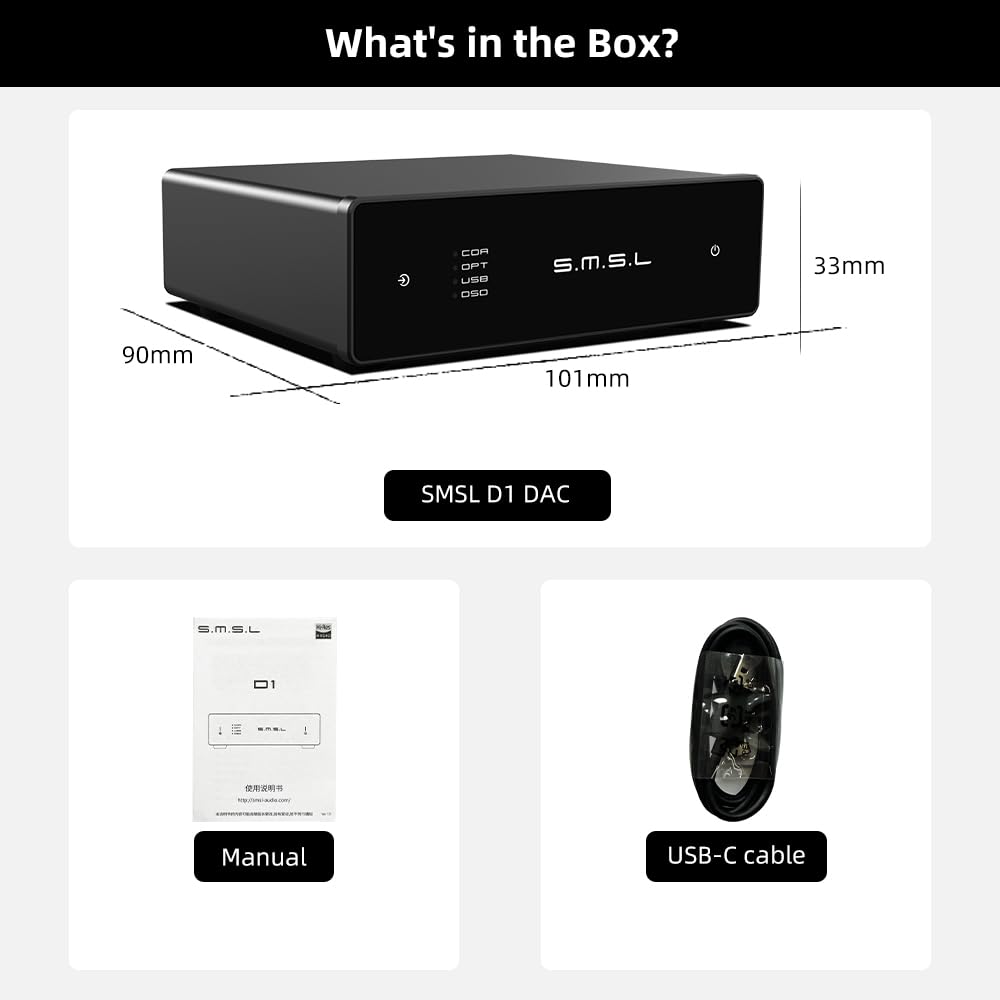 SMSL D1 Hi-Res Audio Dac Rohm BD34352EKV chip Touch Control RCA ouput 768kHz/32bit DSD512 THD+N 0.00038%, Audio DAC Dual USB/Optical/Coaxial Input SNR126dB for Phone/pad/PC/TV/DVD Home Desktop DAC - Image 7