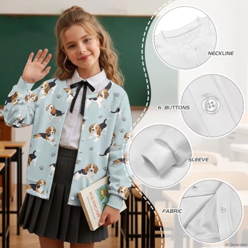 Image of Girls Cardigans Sweater Long Sleeve Crew Neck Button Down Sweaters School Outerwear for Kids Fall Winter Tops