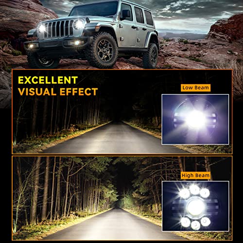 Llpta Set Of 2 7" Inch Round Universal H6024/H6017/6015/6014/6012 Conversion Kit Led Halo Projector Headlights Assembly+H4/H13 Adaptors Amber Turn Signal White High/Low Beam Drl Daytime Running Lights #TOP3