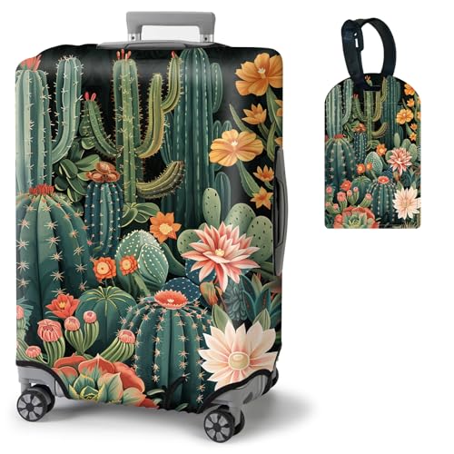 BVDIKMI Plant Cactus Suitcase Cover Elastic Protective Dustproof Washable Travel Luggage Covers for Suitcase With Cute Baggage Tag (XL, Fit 29-32 Inch Luggage)