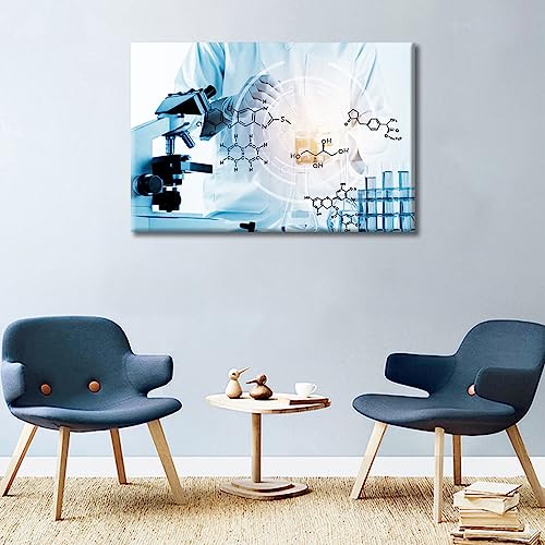 Image of TUMOVO Laboratory Research Concept Wall Art Home Decor Posters and Prints Young Scientist Painting Wall Art for Living Room 1 Pieces Medical Black and White Wall Art Framed Ready to Hang (16 inch Wx24 H)