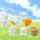 🐰【Accesorios de jardín de hadas】Juegos de adornos en miniatura de conejos de resina, los tamaños mini son perfectos para accesorios para el cabello, bonsái, mini paisajismo, casa de muñecas, maceta, micro paisaje, etc.